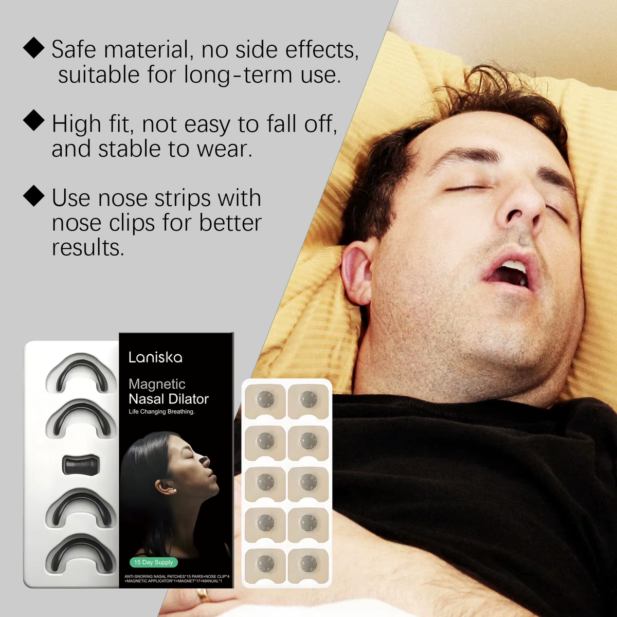Magnetic Nasal Dilator Kit Relieve Stuffy Nose Breathe Strips Increase Oxygen Intake Stop Snoring Promote Deep Sleep Aid Patch
